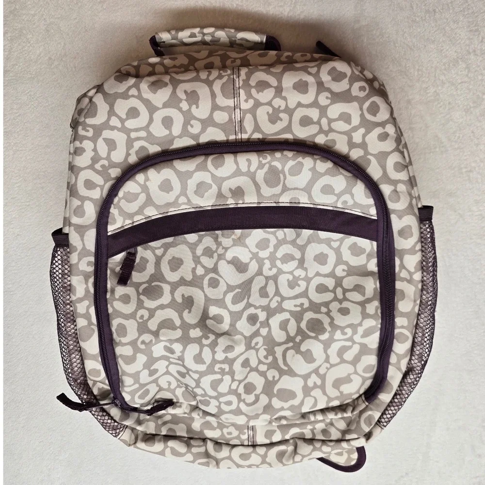 Thirty-One Camera Backpack Leopard Print Padded Dividers Purple Grey One Size